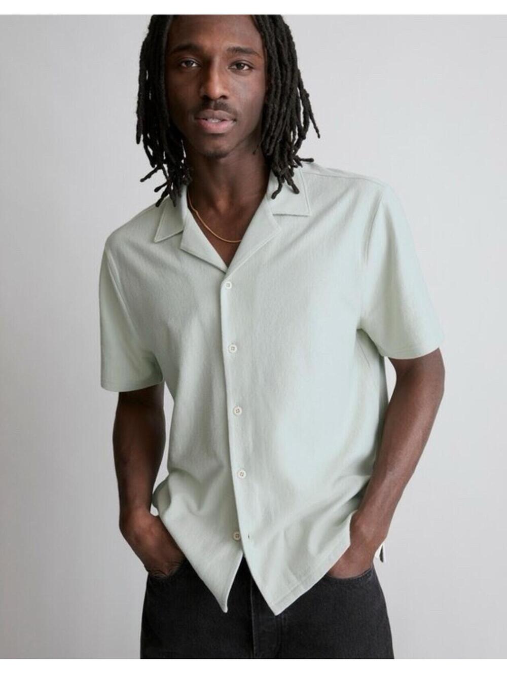 MADEWELL Men’s Textured Easy Short-Sleeve Shirt In Ashen Sage-Size  XL